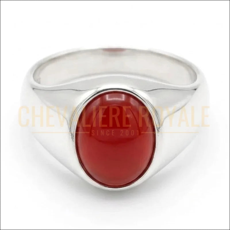 Chevalière Homme Prestige – Argent Massif ; Agate Rouge Sanguine