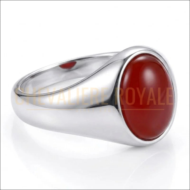 Chevalière Homme Prestige – Argent Massif ; Agate Rouge Sanguine
