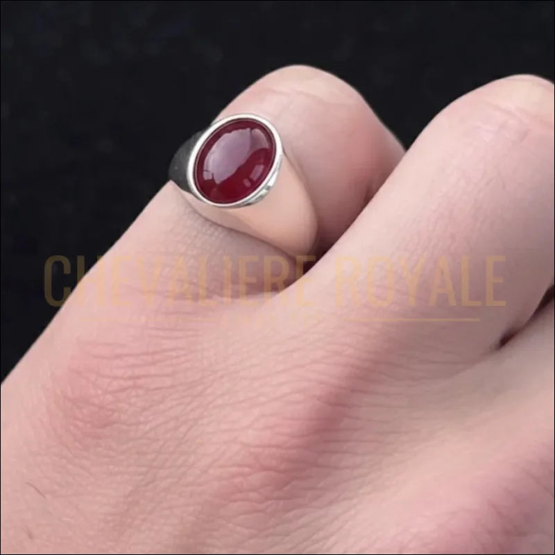 Chevalière homme prestige – argent massif ; agate rouge