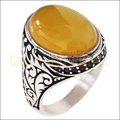 Chevalière Homme Protecteur Style Ottoman Pierre Agate Yellow - Chevalière Royale 
