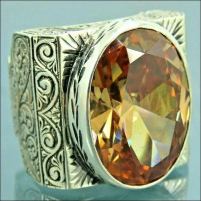 Chevalière homme Quartz avec des motifs de vigne fleuris