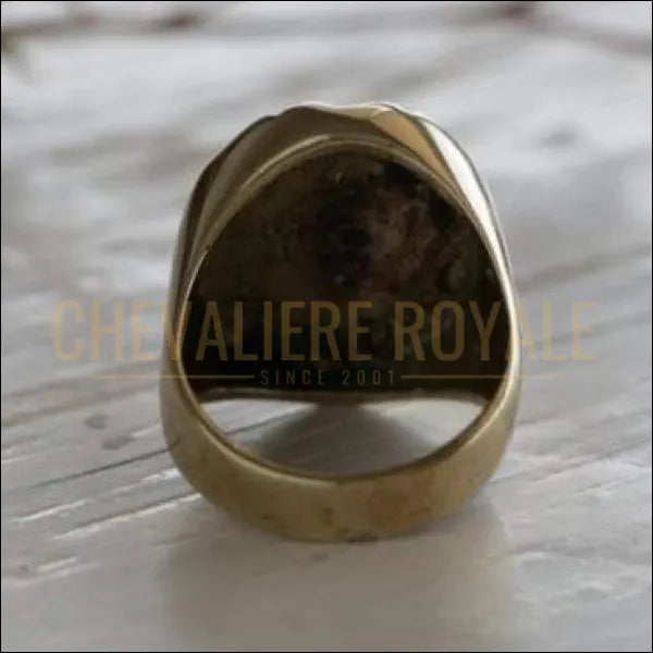 Chevalière royale homme religieuse  en laiton et en argent avec croix 