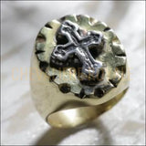 Chevalière homme religieuse  en laiton et en argent avec croix