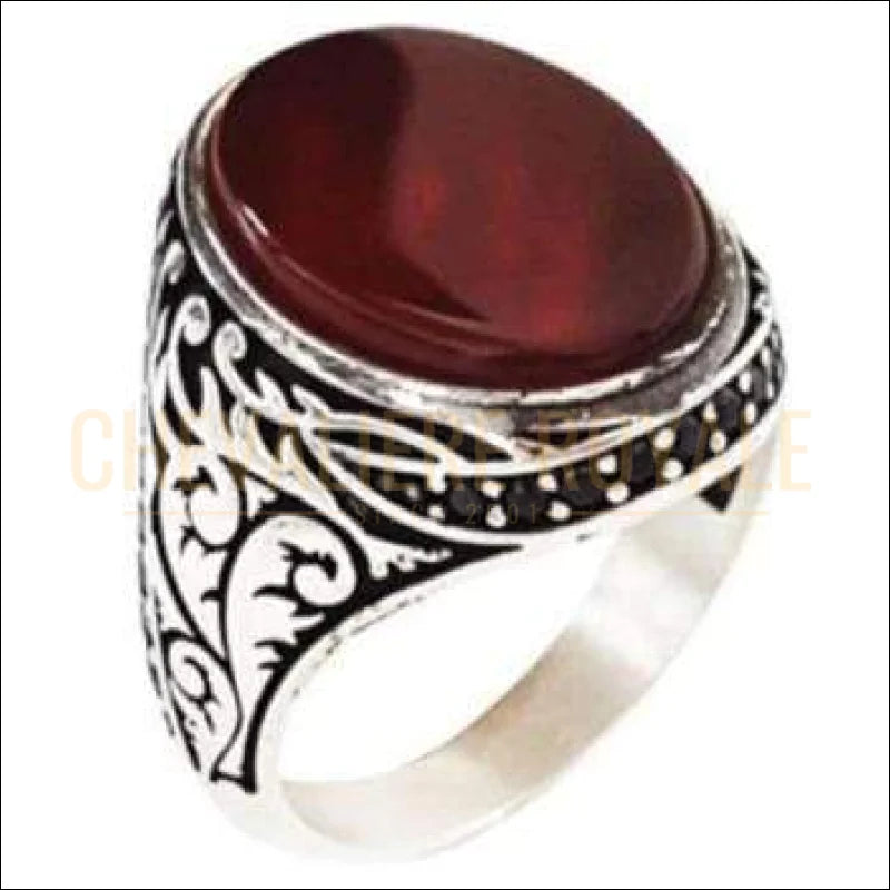 Chevalière homme stone agate rouge ovale classique - Chevalière Royale 