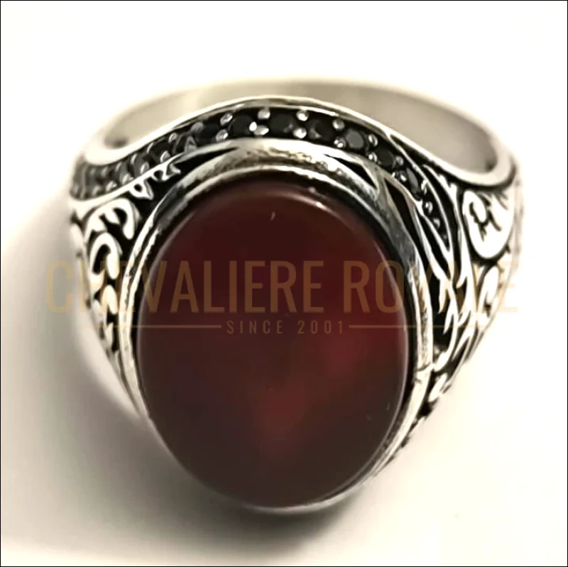 Chevalière homme stone agate rouge ovale classique