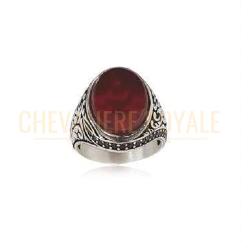 Chevalière homme stone agate rouge ovale classique - Chevalière Royale 