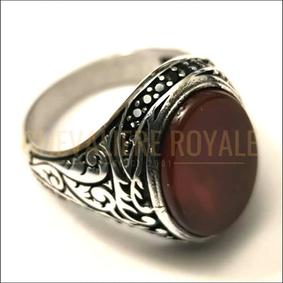 Chevalière homme stone agate rouge ovale classique