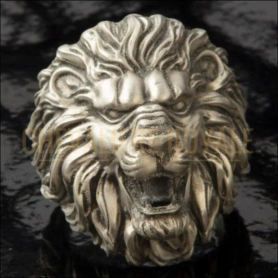 bague chevaliere homme tete de lion argent massif oxydée 