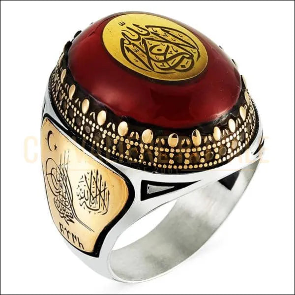 Chevalière homme tugra ottoman agate rouge (EY1295) - Chevalière Royale 