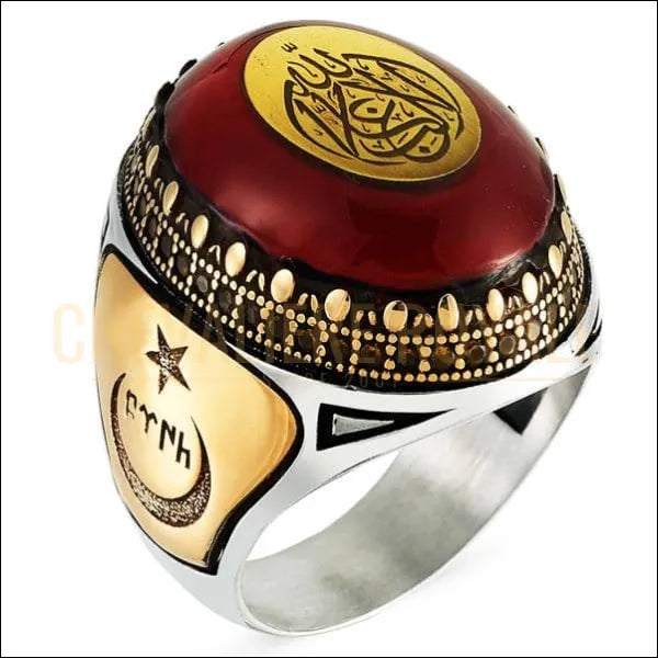 Chevalière homme tugra ottoman agate rouge (EY1295) - Chevalière Royale 