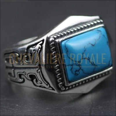 Chevalière hommes argent formes géométrique pierre turquoise
