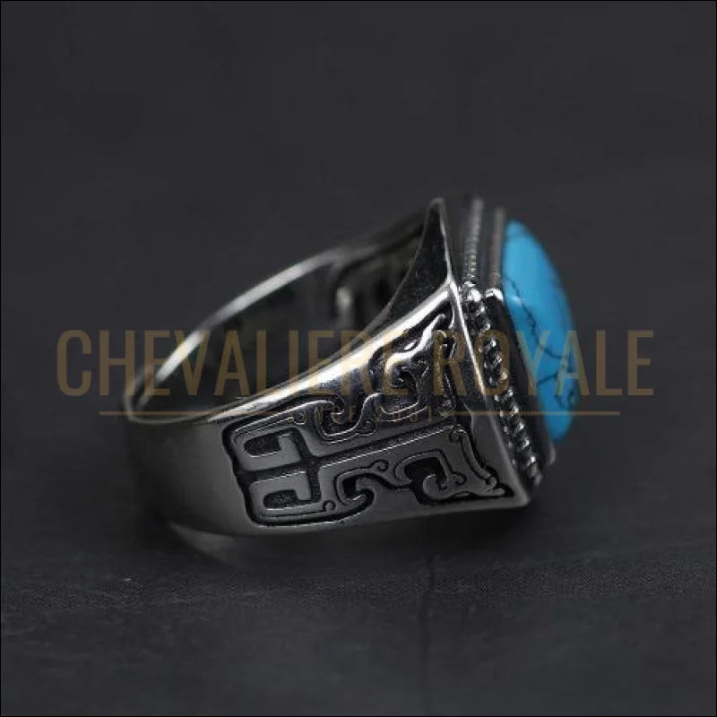 Chevaliere Royale pour hommes argent formes géométrique pierre turquoise pas cher