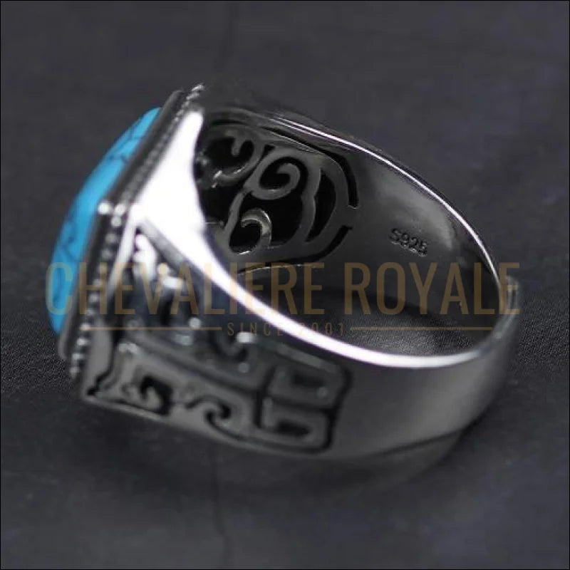 Chevaliere Royale pour hommes argent formes géométrique pierre turquoise s925