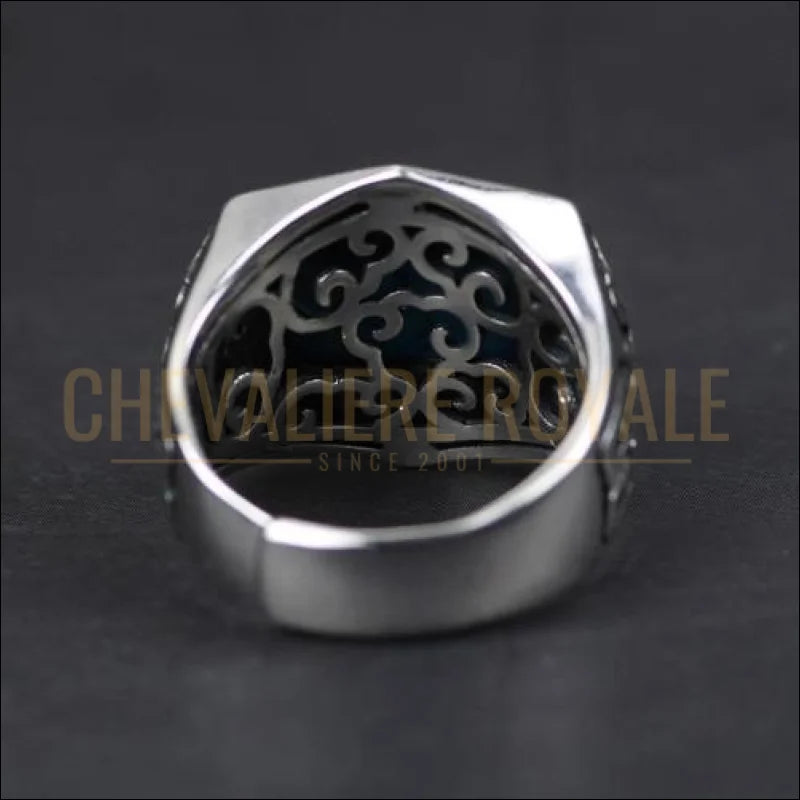 Chevalière hommes argent formes géométrique pierre turquoise TAILLE AJUSTABLE
