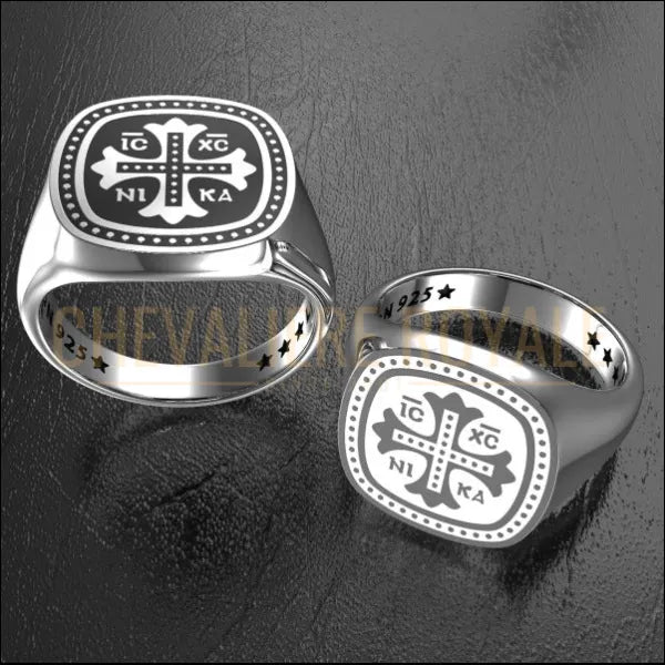 Chevaliere homme argent massif IC XC NIKA : Une Pièce Sacrée et Luxueuse -Chevaliere Royale -54