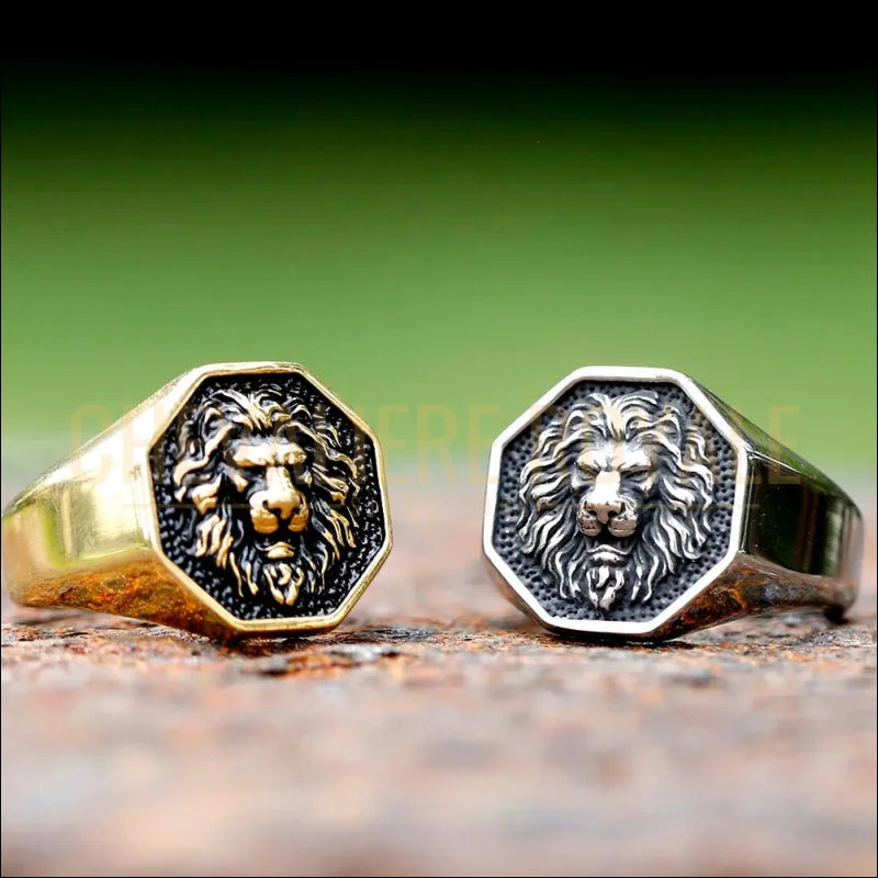 Chevalière imposante pour homme acier tête de lion