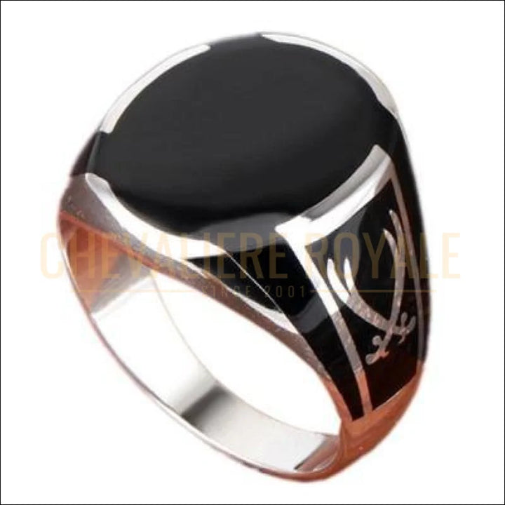 Bague Chevalière Homme Argent Massif 925 Sertie Zircon Noir - Style Islamique