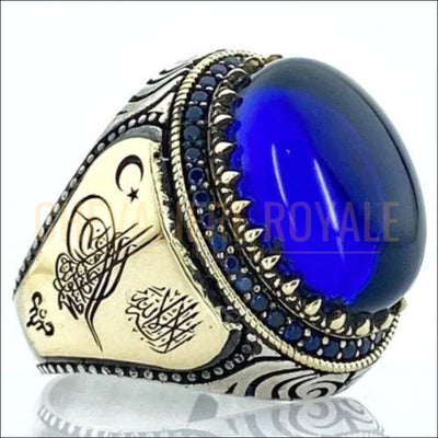 Chevalière royale  islamique pour homme style ottoman pierre saphir  