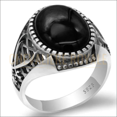 Chevaliere royale islamique pour hommes avec la pierre onyx noir l'épée