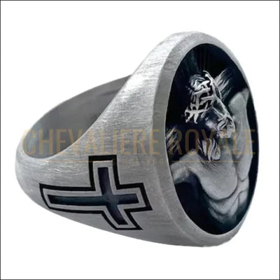 Chevalière Jésus en Argent - Crucifixion avec Options de Finition-Chevaliere Royale-254