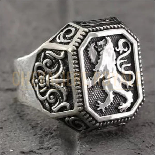 Chevalier tete de lion artisanale sur mesure en argent massif pour homme