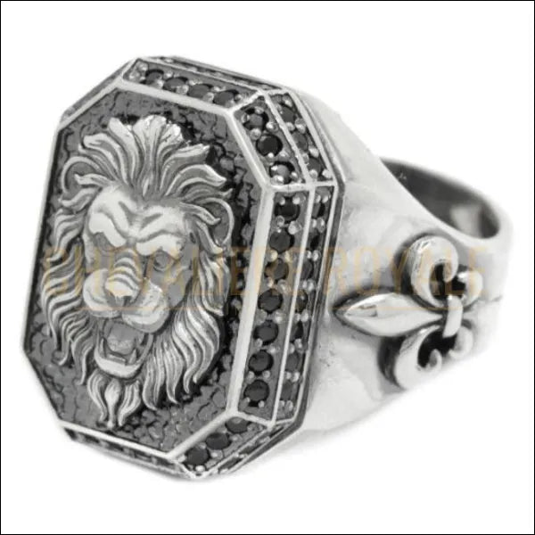 Chevalière lion en argent massif sculpté avec des détail