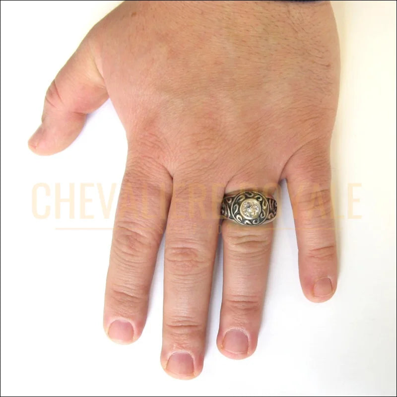 ChevalièreArgent-Massif-Pierre-Blanche–BagueFemme-Homme-Élégante-Chevaliere-Royale