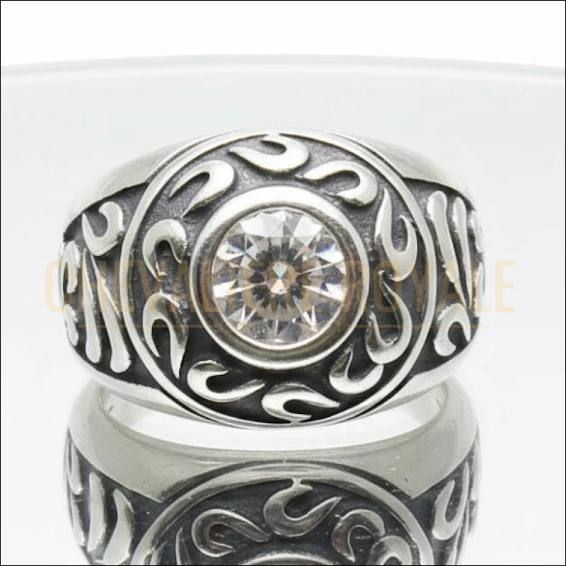Chevalière-Mixte-Argent-Massif-Pierre-Blanche–BagueFemme-Homme-Élégante-Chevaliere-Royale