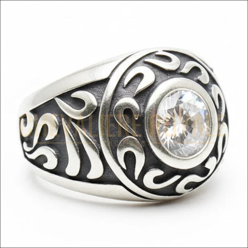 Chevalière-Mixte-Argent-Massif-Pierre-Blanche–BagueFemme-Homme-Élégante-Chevaliere-Royale