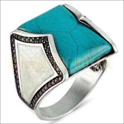 Chevalière moderne pour homme pierre turquoise et zircon - Chevalière Royale 