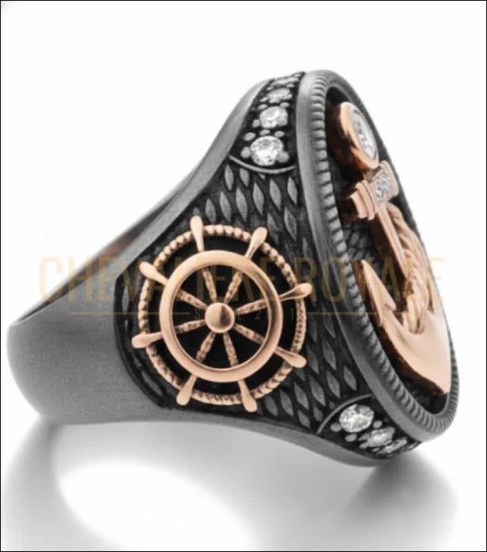 Chevalière nautique de luxe ’l’amiral’: argent massif noir