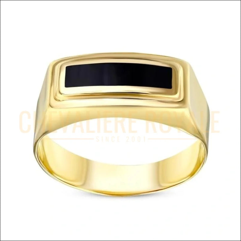 Chevalière or jaune 14 carats avec émail noir pour homme