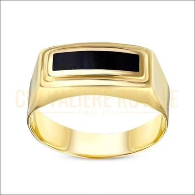 Chevalière or jaune 14 carats avec émail noir pour homme