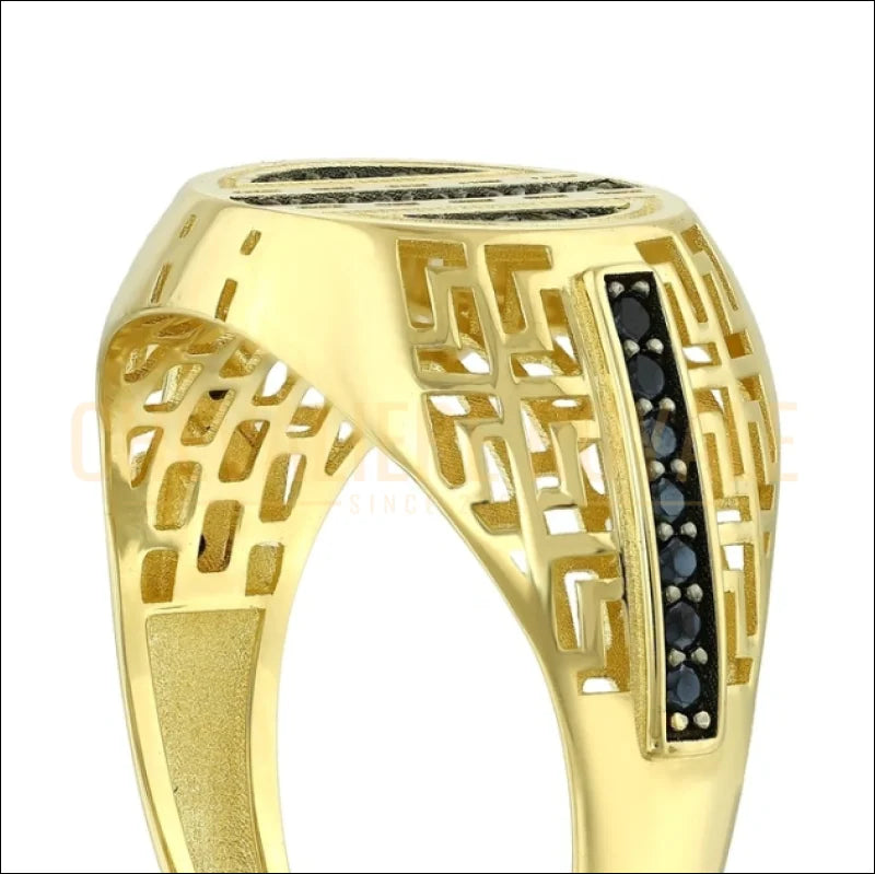 Chevalière or jaune 14 carats avec pierres noires