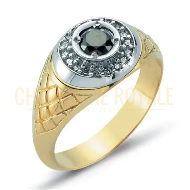 Chevalière Or Jaune 14K – Onyx & Zircon – Bague de Luxe 8,60g-chevaliere-royale.1