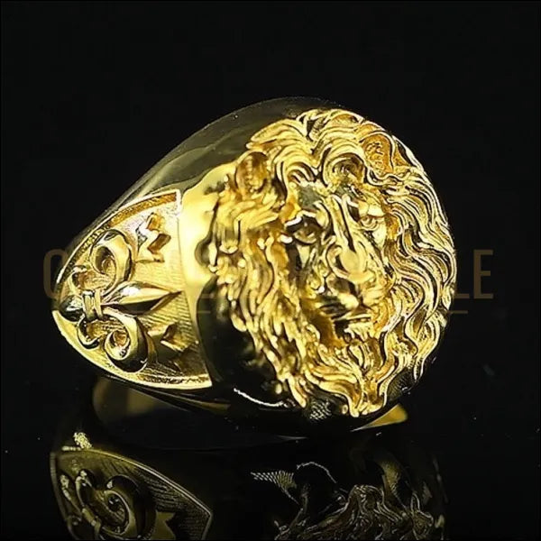 Chevalière Or Massif : Le Pouvoir du Lion et la Noblesse de la Fleur de Lys - Chevaliere Royale - gold