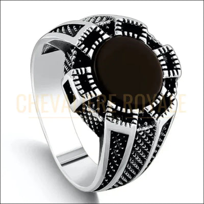 Chevalière Ovale Argent Massif Onyx Noir et Zircons Étincelants-Chevaliere Royale -- 
