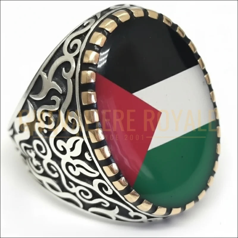 Chevalière palestine en argent – bague drapeau bijou
