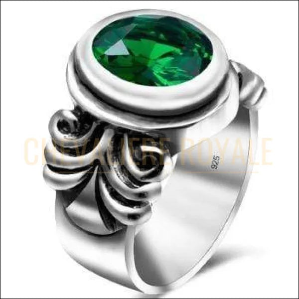 Chevalière pour femme en argent émeraude reflet paisible du vert