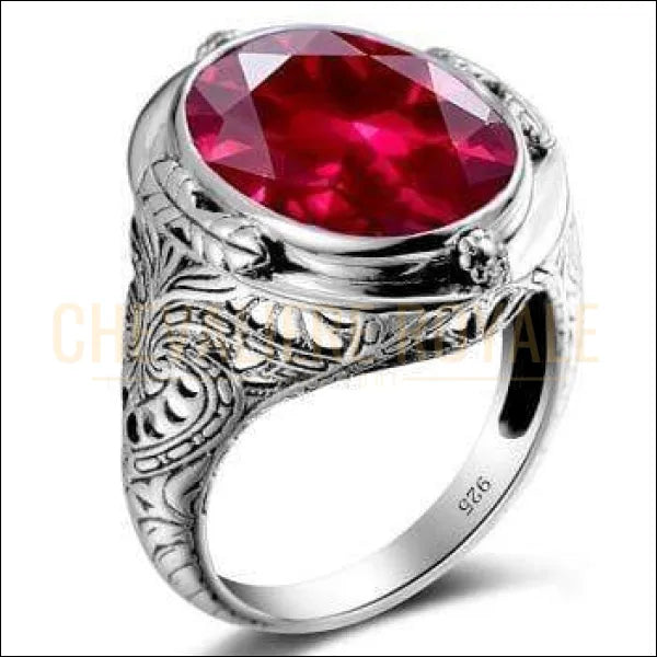 Chevalière pour femme en argent pierre rubis rouge bien raffinée