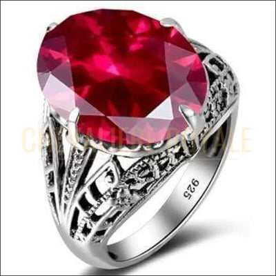 Chevalière femme en argent Princess Diana rubis synthétique