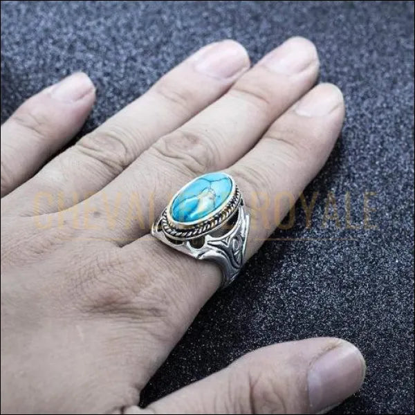 Chevaliere royale pour femmes en acier pierre naturelle  turquoise