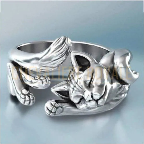 Chevaliere royale pour femmes en argent en forme de chaton Thaï animal