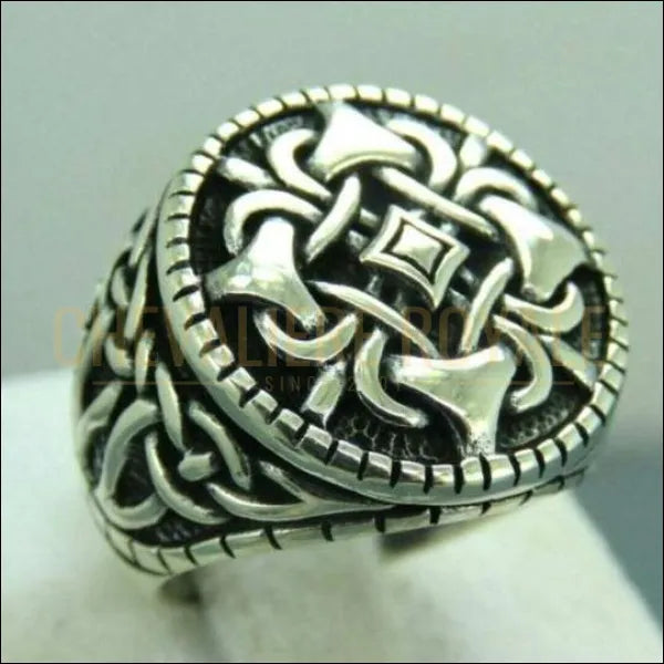 Chevalière pour homme en argent massif motifs de tulipe et de chaîne