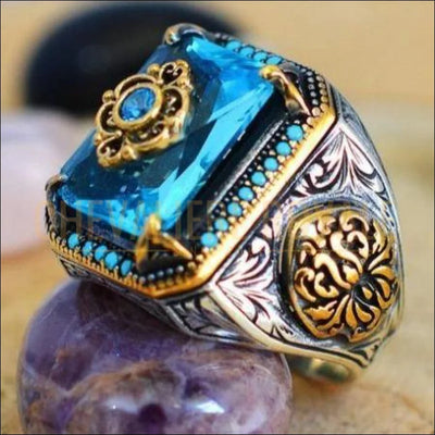 Chevalière pour homme argent pierre aquamarine calmante 