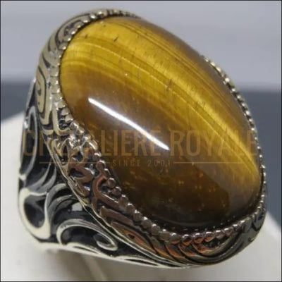 Chevalière pour homme argent pierre œil de tigre inévitable