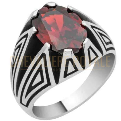 Chevalière pour homme argent pierre zircon rouge design 