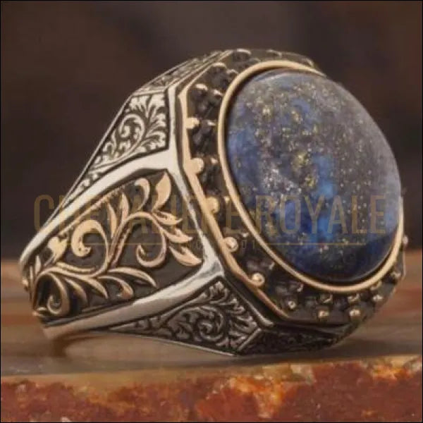 Chevalière pour homme artisanale en argent pierre Lapis Lazuli