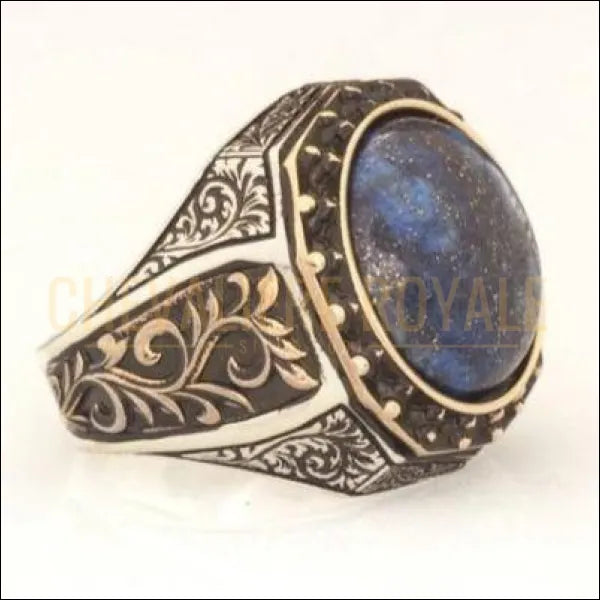 Chevalière pour homme artisanale en argent pierre Lapis Lazuli bleu