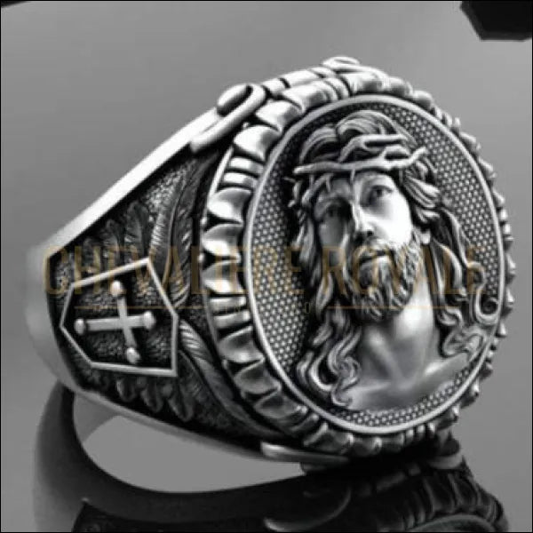 Chevalière royale pour  homme avec le visage de Jésus taillé 